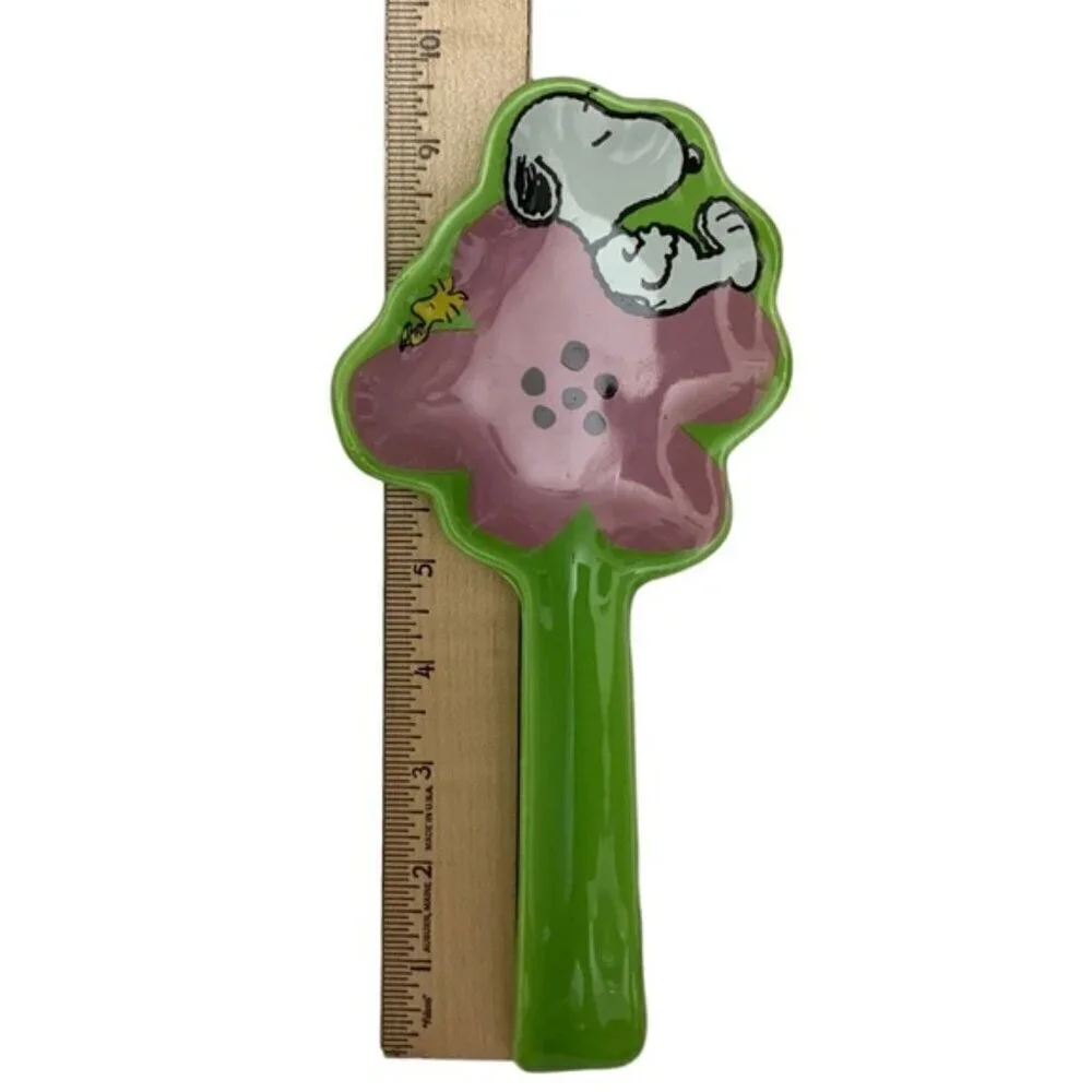 Snoopy Woodstock Spoon Rest Glazed Ceramic Functional Art Watermelon Pink Green